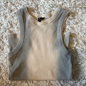 Sleeveless Ribbed Top - Cream and Gray